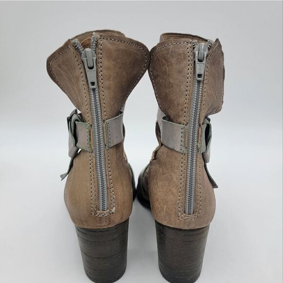 Dkode Booties Heeled Brown Tan Buckle Boots Zip Up EU 37 US 6.5 Boot Shoes Heels - Picture 8 of 15